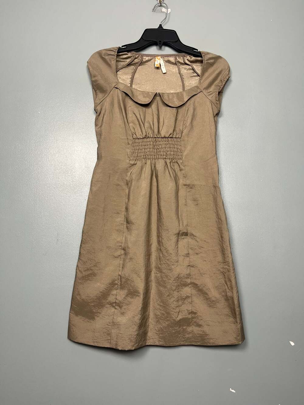 Maeve Anthropologie Peter Pan Collar Smocked Waist Mini Dress Taupe Size 0